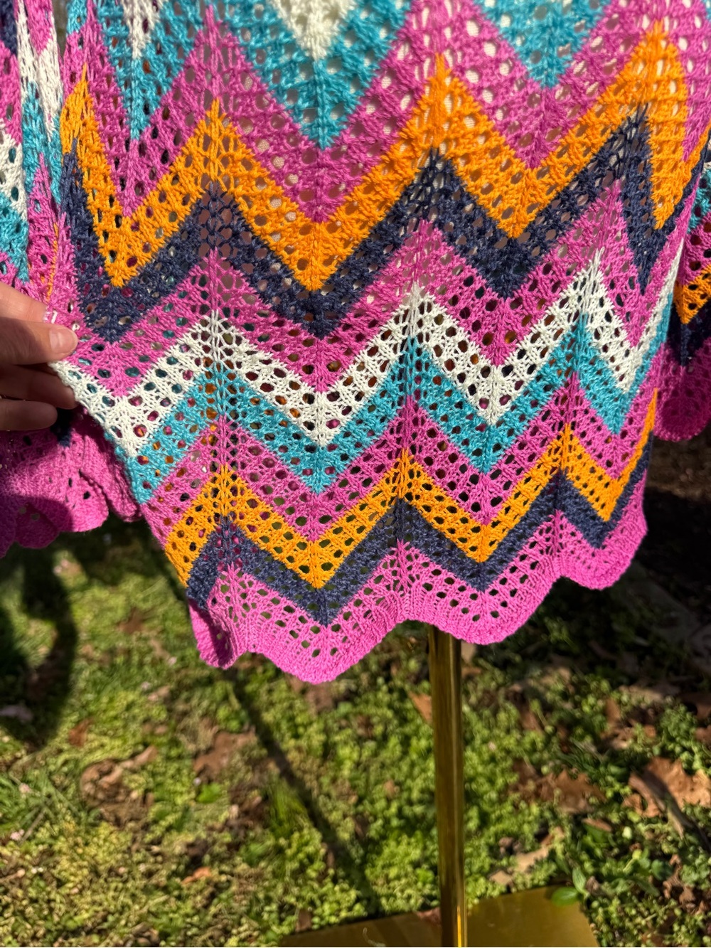 Colorful Crochet Chevron Swim Cover-Up Mini Dress Size Large Boho - Picture 9 of 12